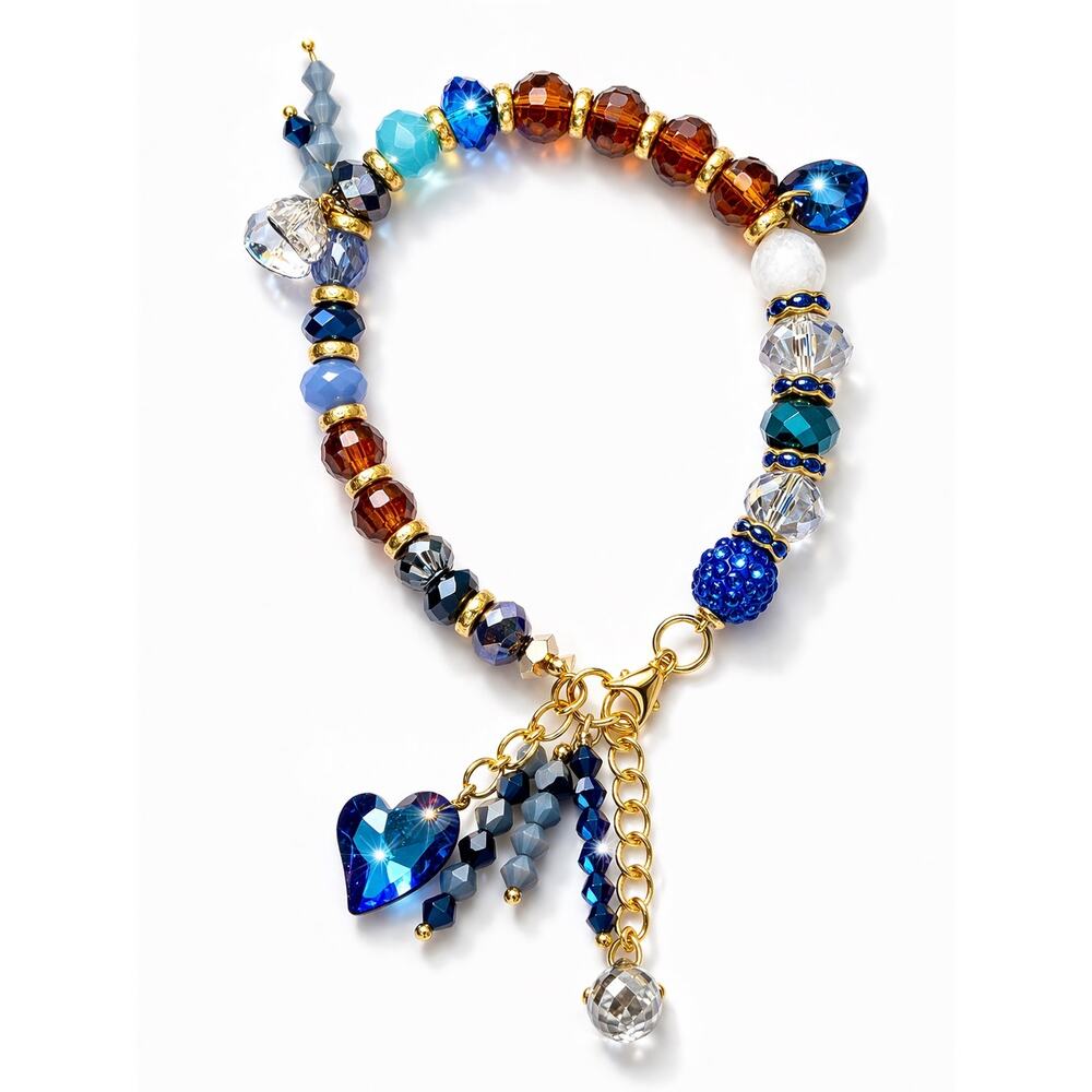 Blue Swarovski Beaded Charm Bracelet